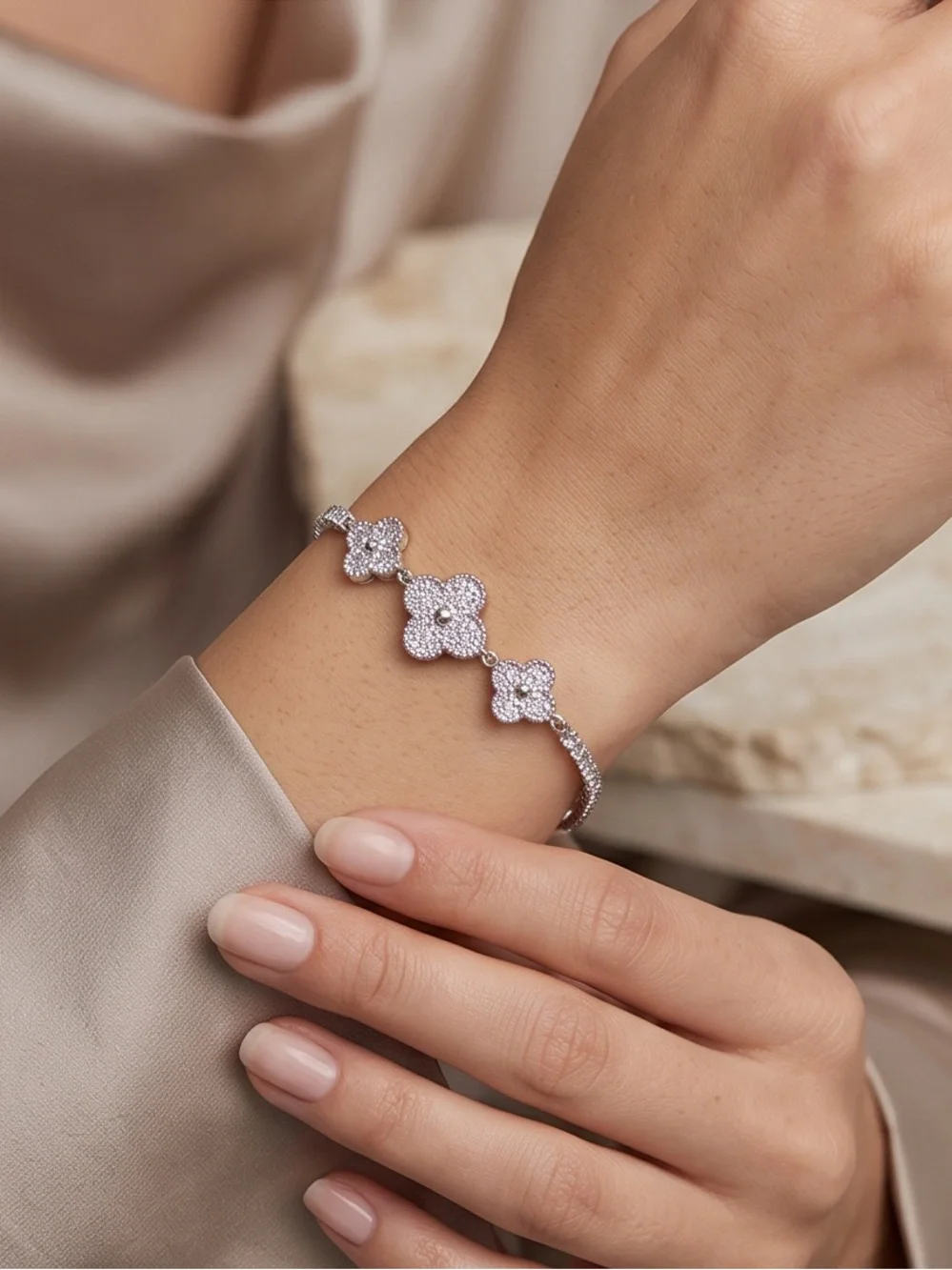 Silver Plated Pavé CZ Adjustable Bracelet – Up to 8